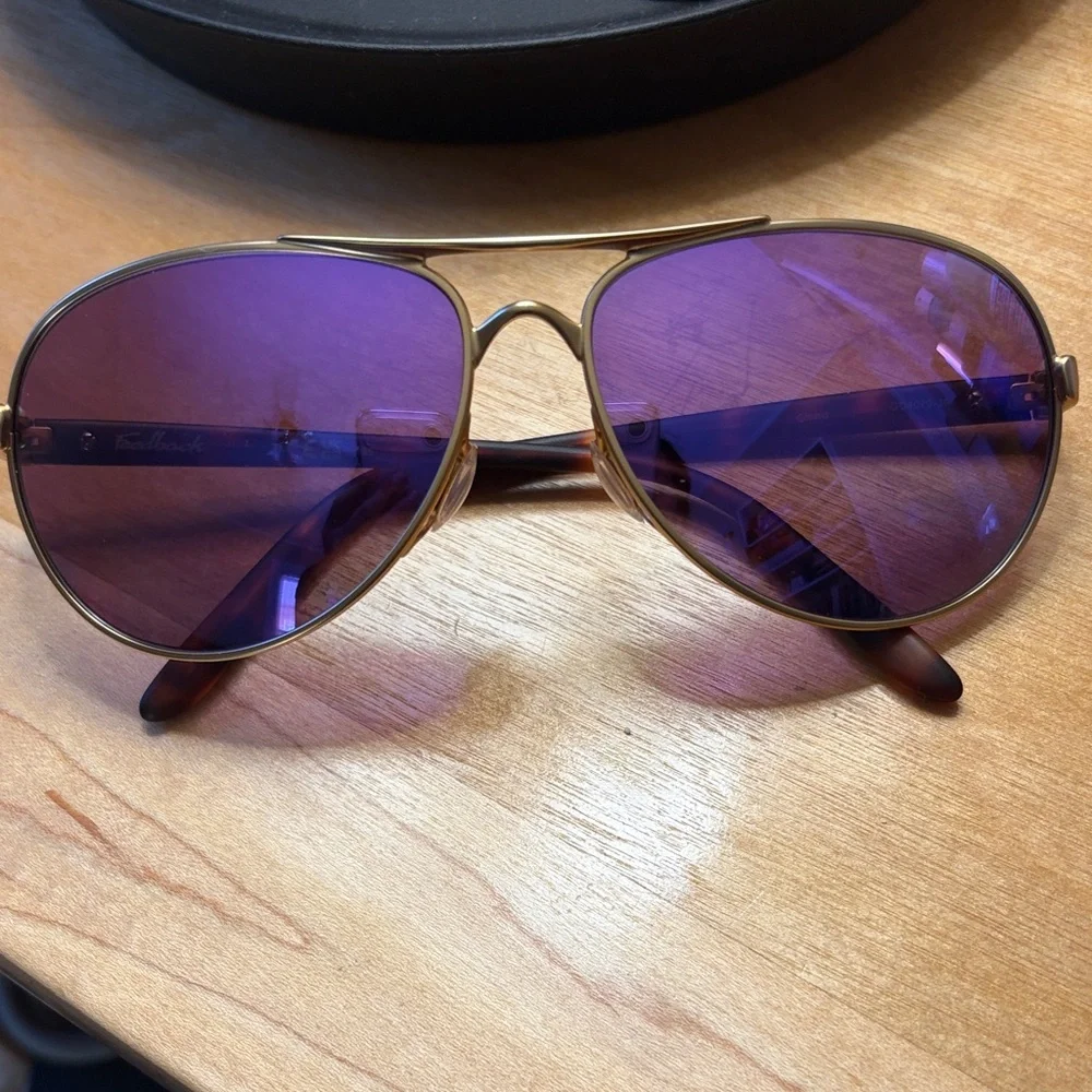 Oakley Gold Aviator Sunglasses with Purple Mirrored Lenses